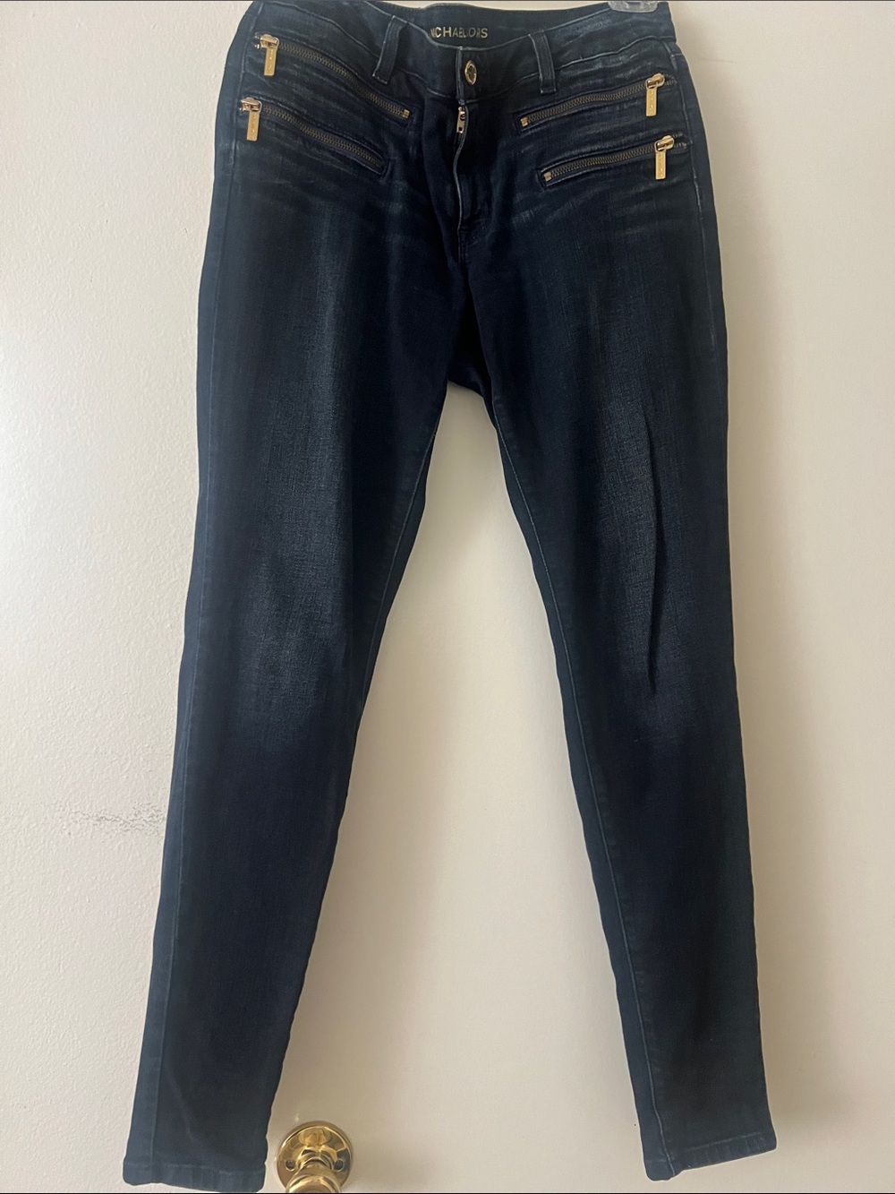 Michael Kors Black Skinny Jeans with Gold Zipper Detail